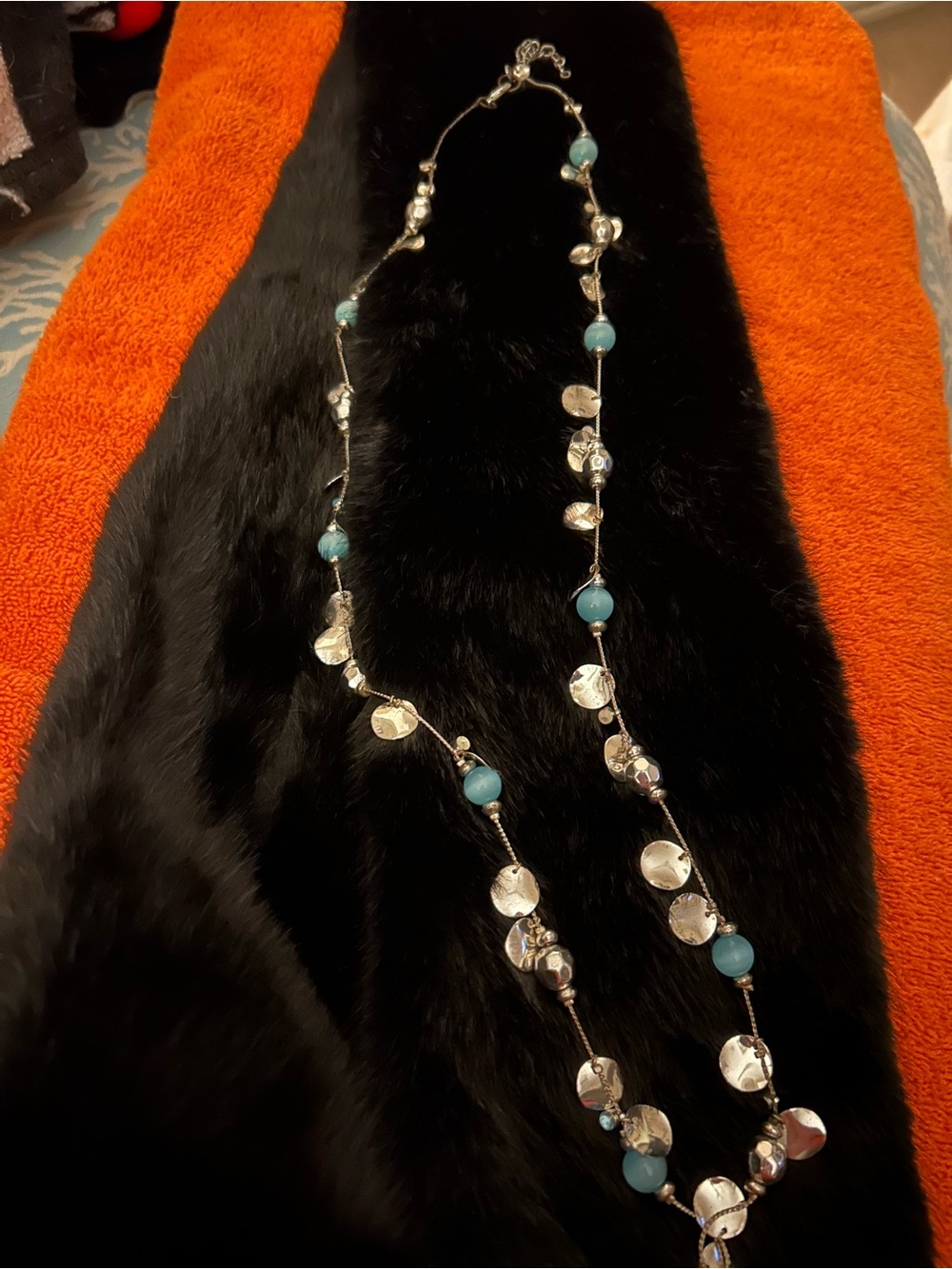Silver-tone Necklace with Turquoise like Beads - Women Jewelry